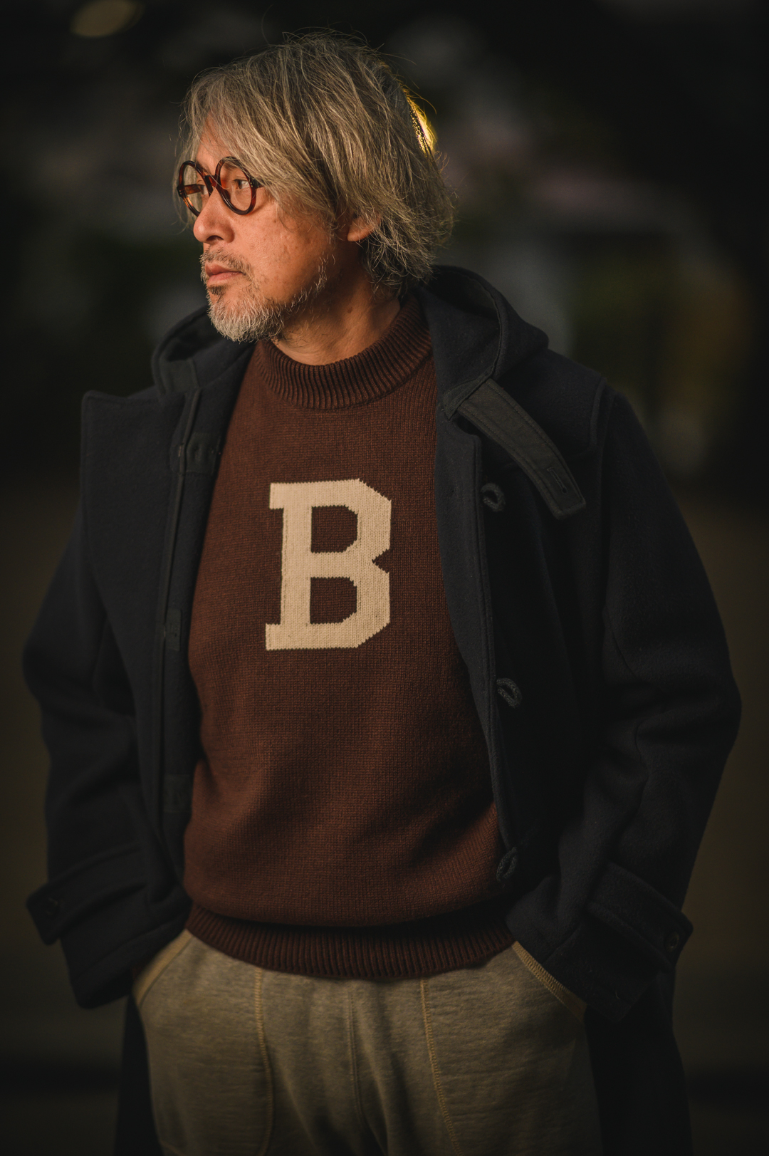 Bセーター モックネック ブラウン×ホワイト B-Sweater Mock Neck Brown 